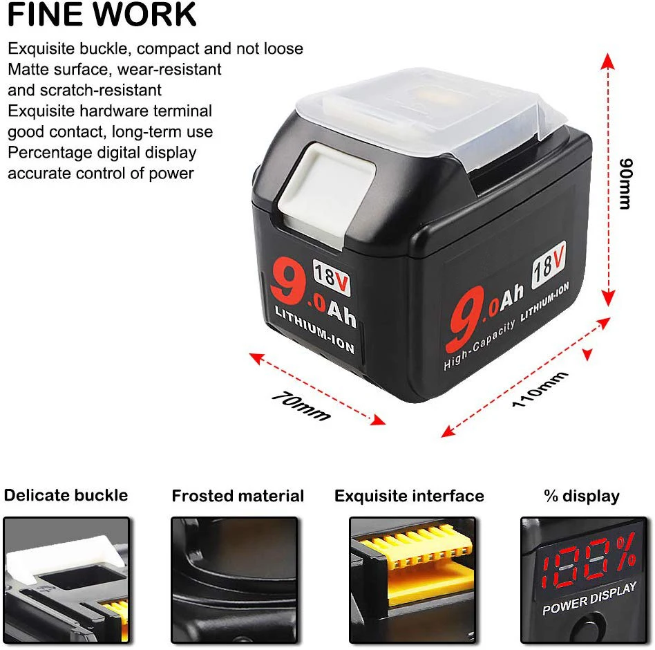 Yakee 18V 9.0A بطارية لماتيكا الطاقة أداة BL1830 BL1840 BL1850 BL1860 1890 18V 9000mAh ليثيوم أيون استبدال