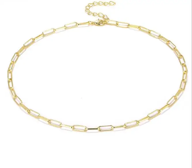 WT-N1225 Simple Women Gift Jewelry Chain Link Necklace With Full Gold Eletroplated Resist Tarnishable