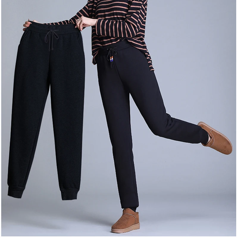 

Winter Warm Women 2020 New Thick Fleece Trousers High Waist Stretchy Sweatpants Plus Size Casual Woman Harem Pants