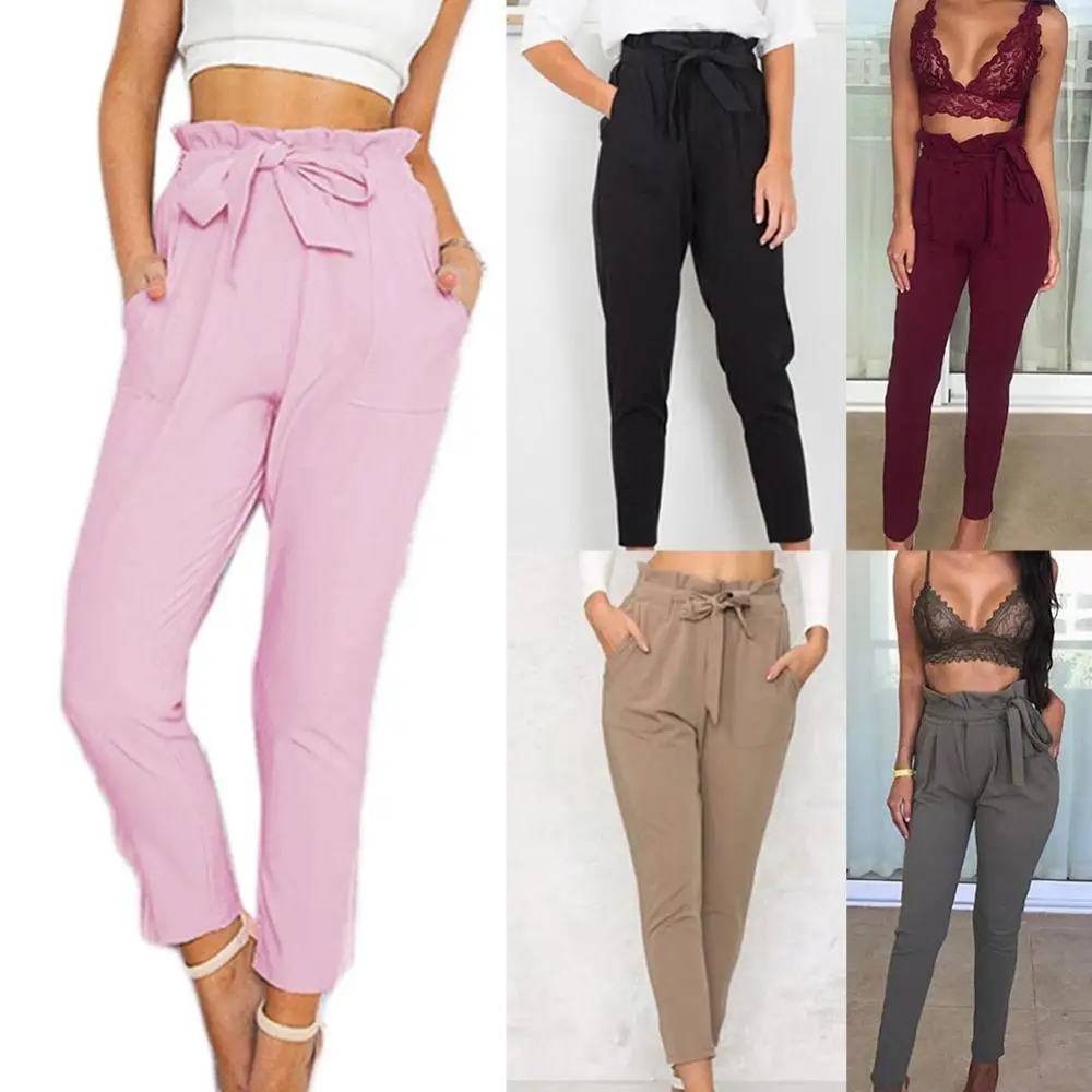 Casual Women Pants Solid Color High Waist Skinny Pants Slim Cropped Pencil Trousers High Quality Elastic Fashion Daily Pants