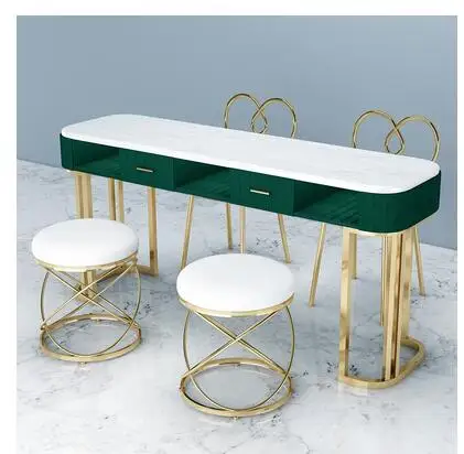 Net Red Marble Nail Table And Chair Set Single Double Gold Iron Double Manicure Table Simple Light Luxury