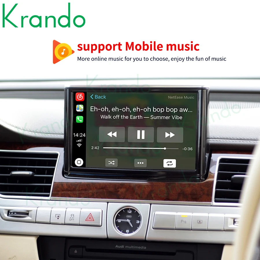 Krando Android Auto Wireless CarPlay Interface Box For Audi A8 2010 - 2017 MMI 3G Module Upgrade BT Siri Control Recamera