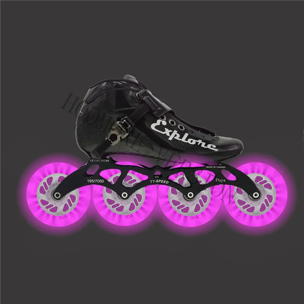 Patines de velocidad de fibra de carbono, zapatos con LED luminoso de 90A, 90mm, 100mm, 110mm, rueda Flash de 4 ruedas, neumático de patinaje en línea brillante, ILQ-11 608