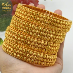 ANIID 24K Gold Color Bangle For Woman Flower Wedding Bracelets Dubai Nigerian Arabic Jewelry Gold Gifts Wholesale