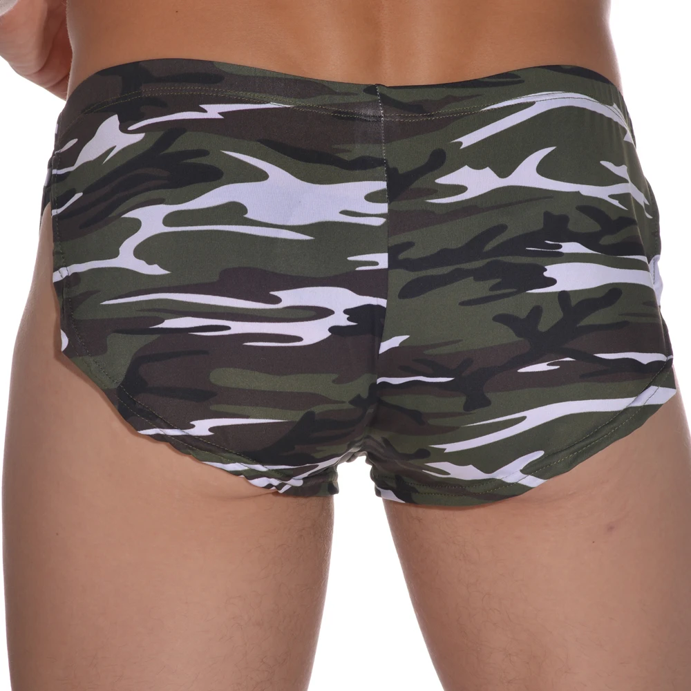 Sexy Loose Men Pajama Pants Summer Camouflage Printed Ice Silk Sleep Shorts Penis Casual Camo HomePants Bottoms Men Sleepwear