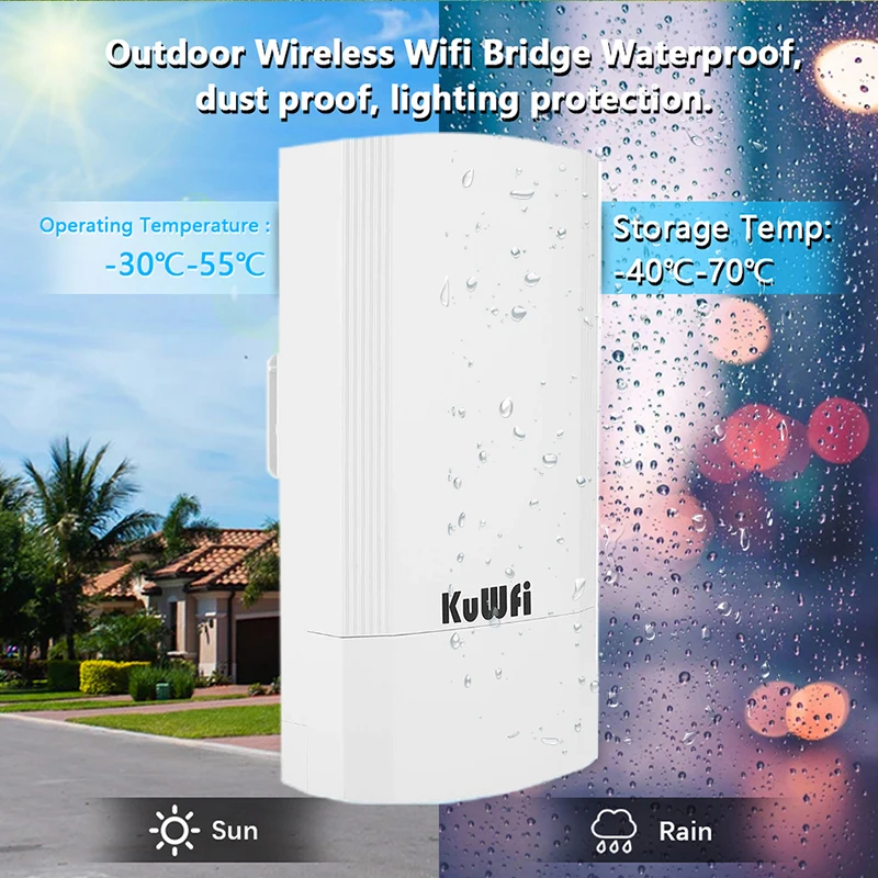 KuWFi 900Mbps Wireless Outdoor WIFI Bridge Wifi Repeater 5G 1KM P2P AP Router Supports No Setting with LED Display