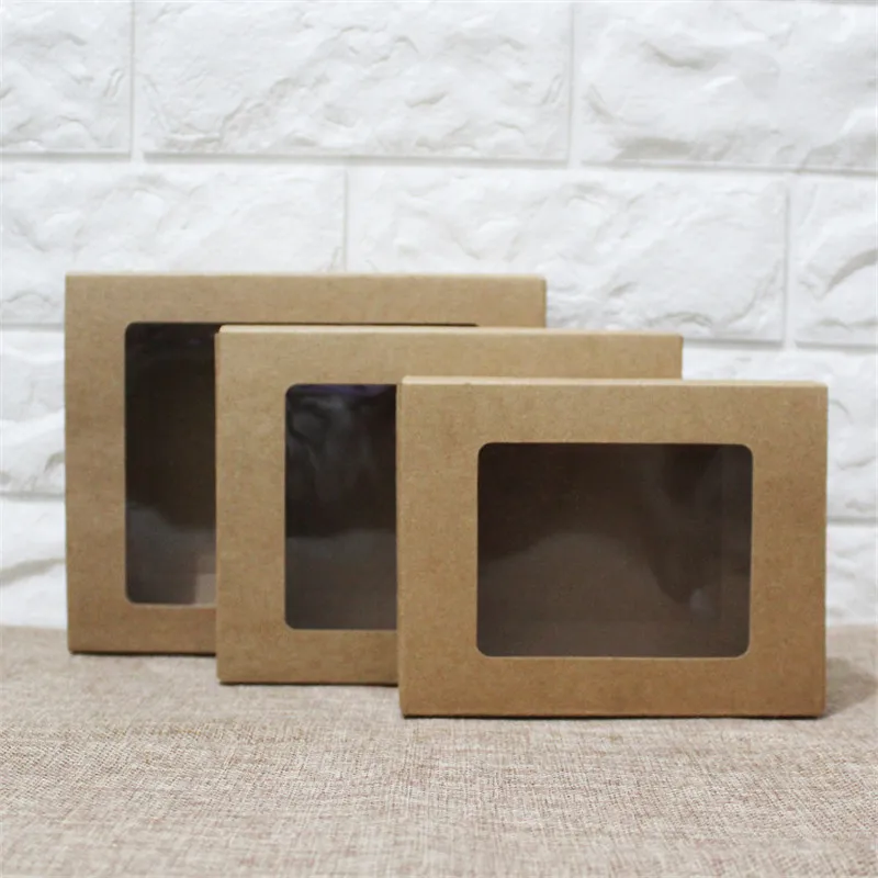 100Pcs/Lot 4 Size White Kraft paper window kraft paper box food packaging white card folding box socks towel spot box