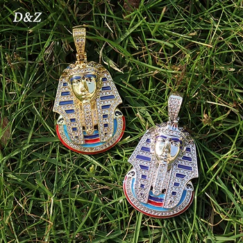 D&amp;Z New Iced Out Pharaoh Necklace &amp; Pendant Iced Out Cubic Zirconia Stones Gold Silver Color Hip Hop Charm Necklace Jewelry Gift