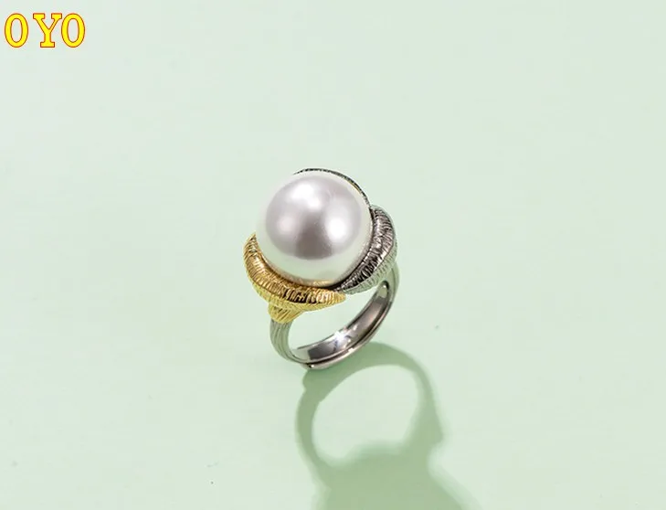 

100%S925 Silver Vintage Women's Fashionable Silver Flower Toning Mabe Pearl Open Ring Free Shipping