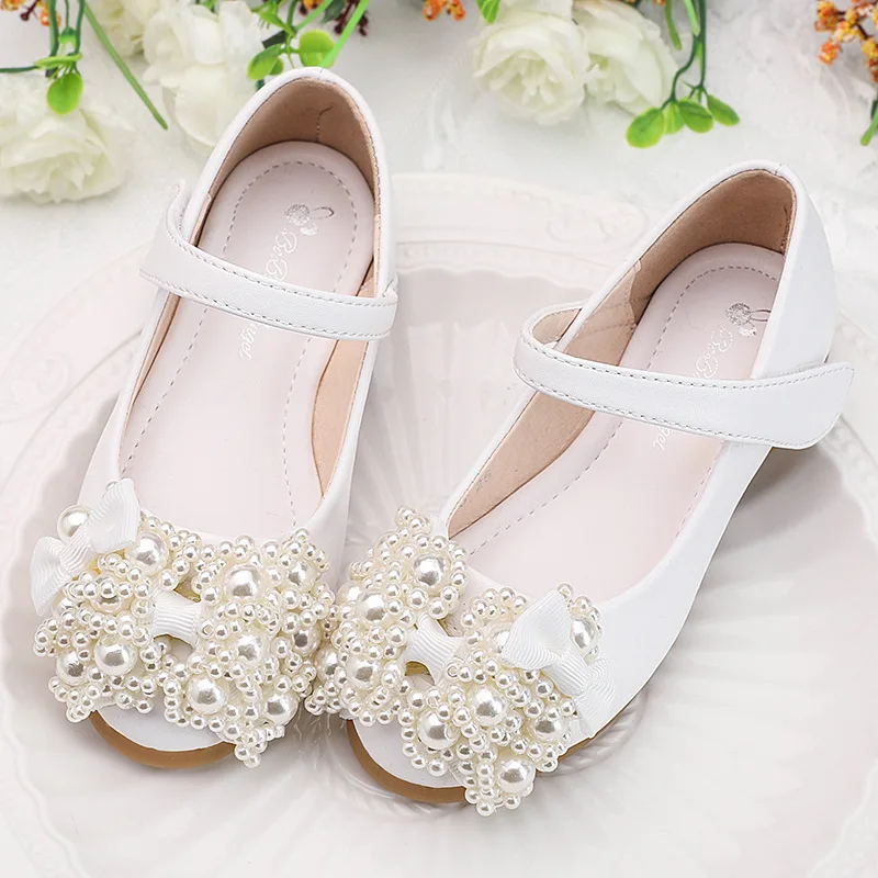 Autumn Child Dress Leather Shoes For School Girls Fashion Bow Beaded Princess Wedding Party Shoes 2 3 4 5 6 7 8 9 10 11 12 Years