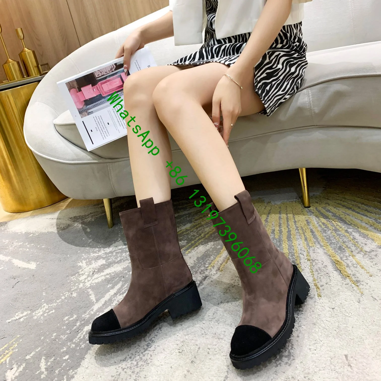 

Women's Chelsea Boots Platform Boots Women's Winter Shoes Suede Stitching Ankle Boots Black Brown Women's Autumn Platform Boots