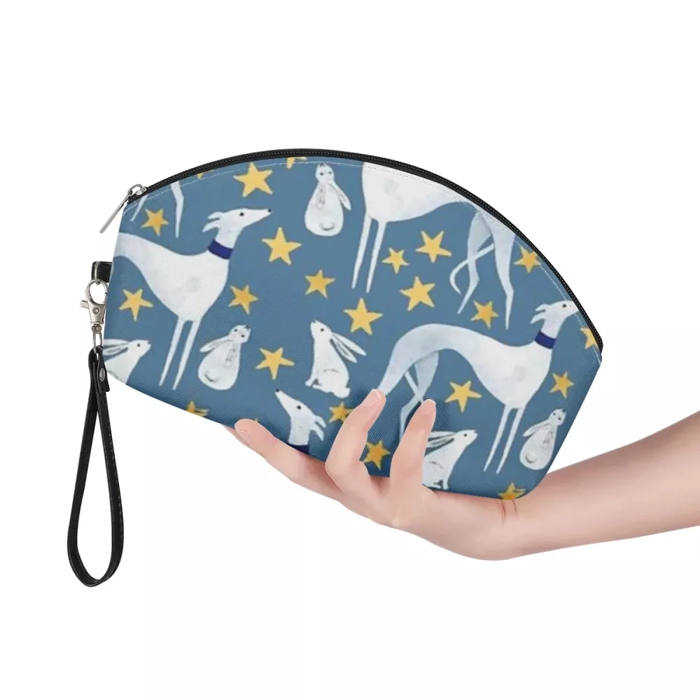 

Hare And Stars Women Zipper Leather Make Up Bag Travel Cosmetic Bag for Makeup Greyhound Dog Female Make Up Pouch Necessaries