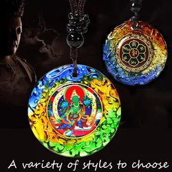 SANSAN Buddha Green Tara Sakyamuni Glazed Pendant Necklace With 65cm Cord Necklace High Quality