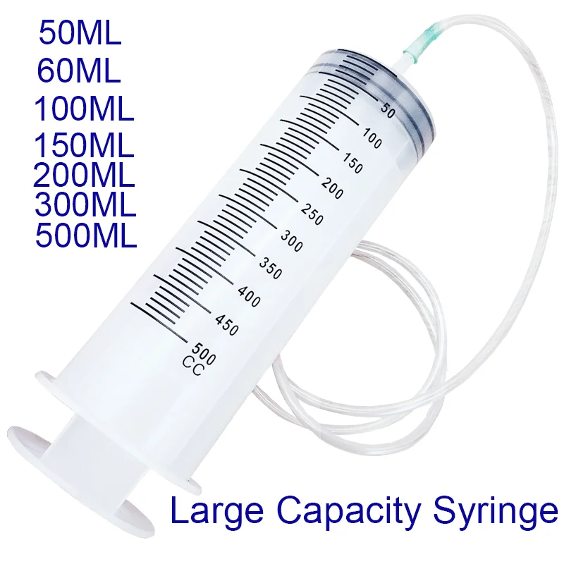 50/60/100/150/200/300/500ML Large Capacity Syringe Reusable Pump Measuring With 1cm Silicone Plastic Tube Hose