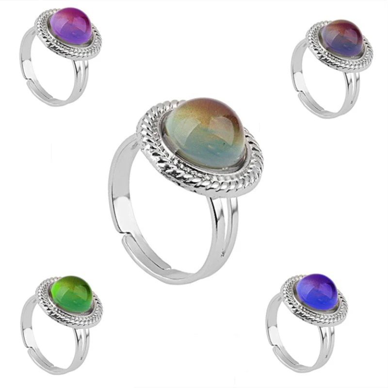 Vintage Retro Color Change Mood Ring Emotion Feeling Changeable Round Ring Temperature Control Color Rings Jewelry Wholesale