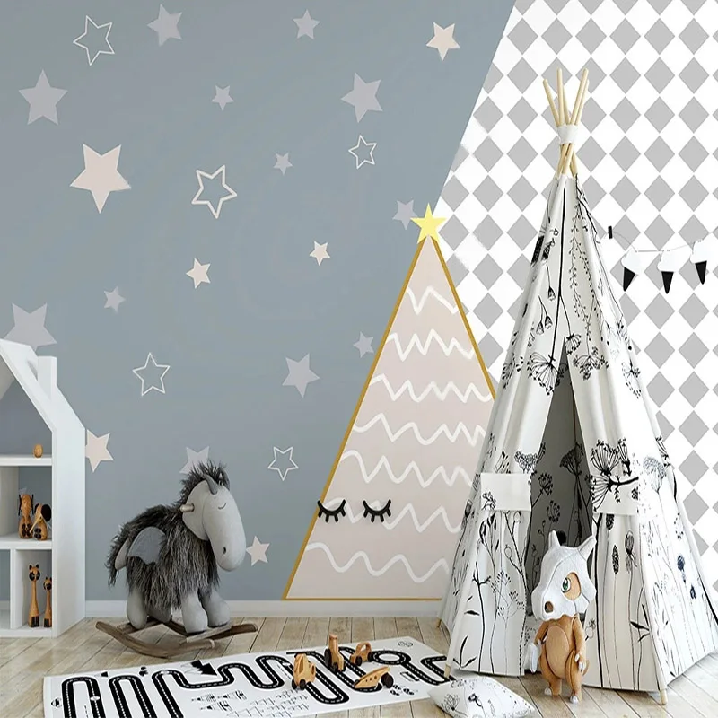 

Настенные 3D-фотообои с мультяшным рисунком в скандинавском стиле, ручная роспись, простой геометрический узор, звездное небо, для детской комнаты и спальни