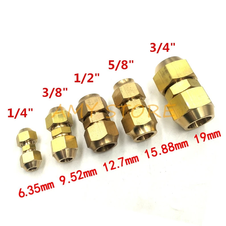 

1Pc Brass 1/4" 3/8" 5/8 1/2" 3/4" Inch Flare Pipe Fitting Connector Euqal Reducer w Nut Adapeter For Air Conditioner Copper Tube