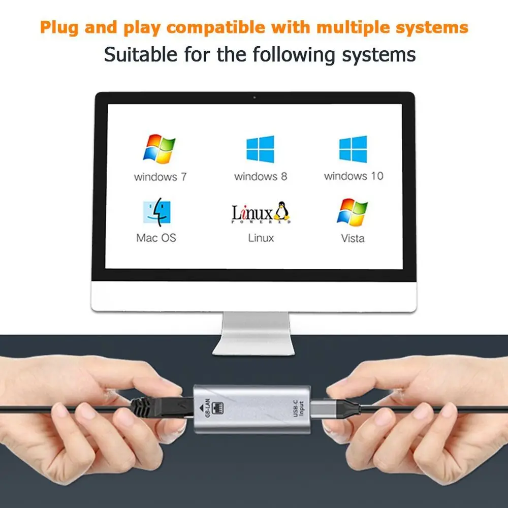 Adaptateur LAN mâle-femelle de type C vers RJ45 USB-C Ethernet vers GB-LAN pour ordinateur portable Huawei Windows Mac Mini Macbook Pro Air MacOS Linux