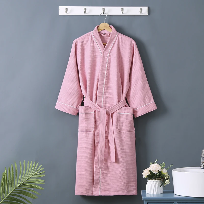 Summer Waffle Bathrobe Women 100% Cotton Lover Suck Water Kimono Bath Robe Plus Size Sexy Dressing Gown Bathrobe Bridesmaid Robe