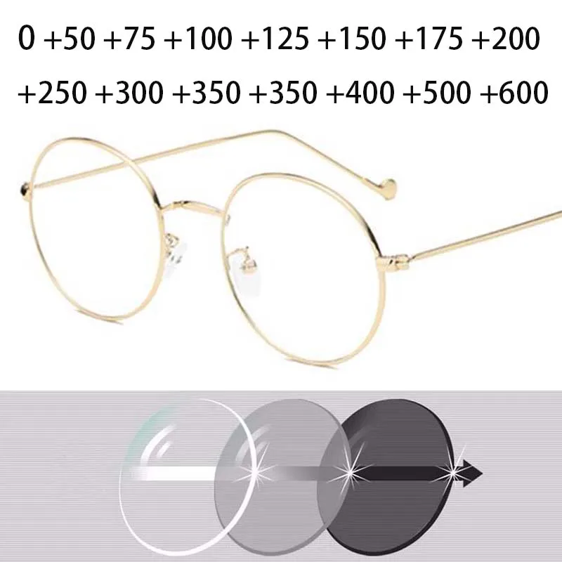 Fashion Metal Round Frame Reading Glasses Men Women Small Optical Unisex Eyewear +50 +75 +100 +150 +200 +250 To +600