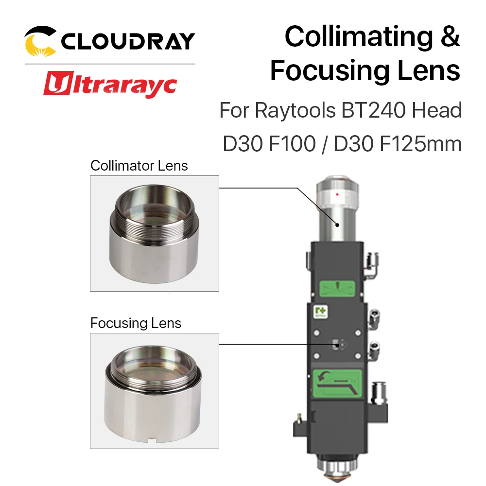 Ultrarayc Fiber Laser Focus Lens, Lente Titular para Raytools Laser, Cabeça de Corte, Colimador, D30, F100, F125 mm, BT240, BT240S