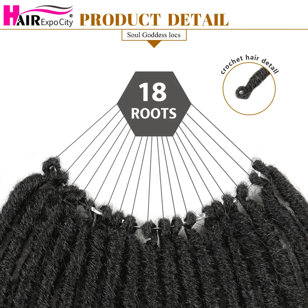 Soft Faux Locs Crochet extensões de cabelo, Encaracolado Termina, Sintético Alma Deusa Locs, Ombre Dreadlocks, Expo City