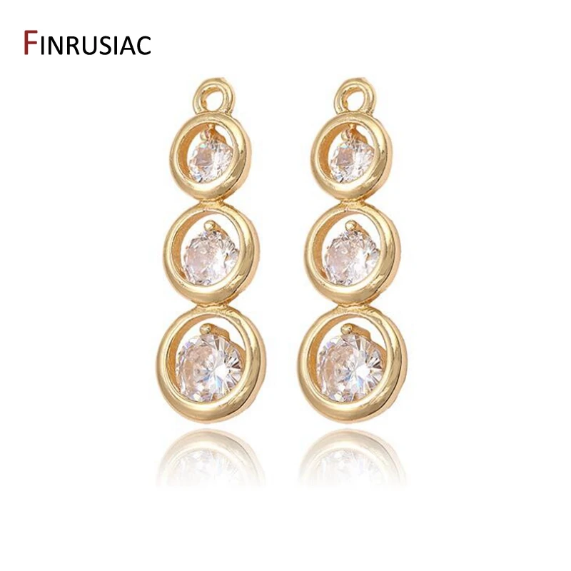 Three Round Circle Ring Inlay Shiny Zircon Crystal Pendant For Earrings Making, Fashion Pendants Component DIY Women Necklace