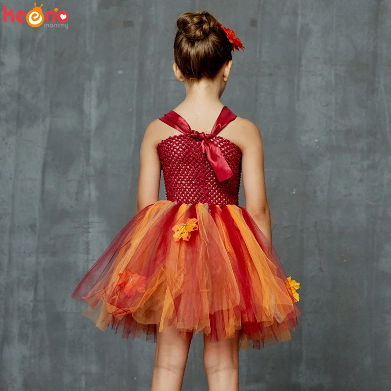 Fall Autumn Girls Tutu Dress Kids Maple Leaves Dress Up Halloween Costume Fancy Birthday Party Carnival Thanksgiving Clothes