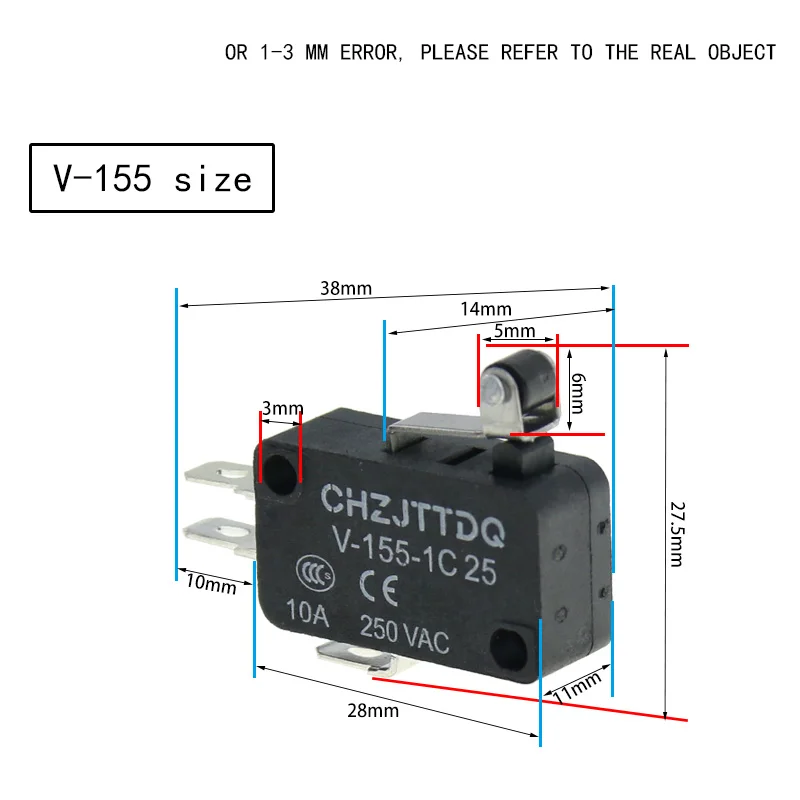 Momentary Micro Limit Switch CHZJTTDQ V-15.V-151.V-152.V-153.V-154.V-155.V-156 Travel switch limit switch silver contact