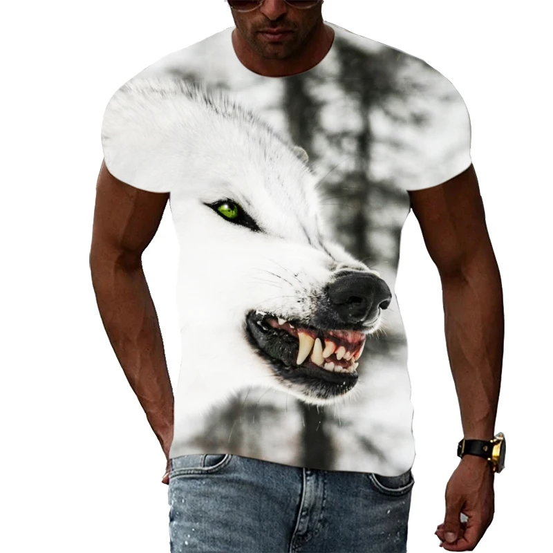 Summer Men Cool Animal Wolf graphic t shirts Casual Fashion Personality Print short sleeve t-shirts Hip Hop Harajuku T-shirt Top