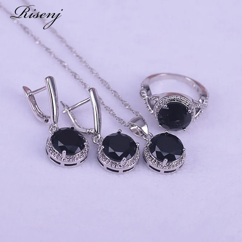 

Акция, большой круглый серебряный комплект ювелирных изделий 925 °, висячие серьги, кольцо, ожерелье в магазине