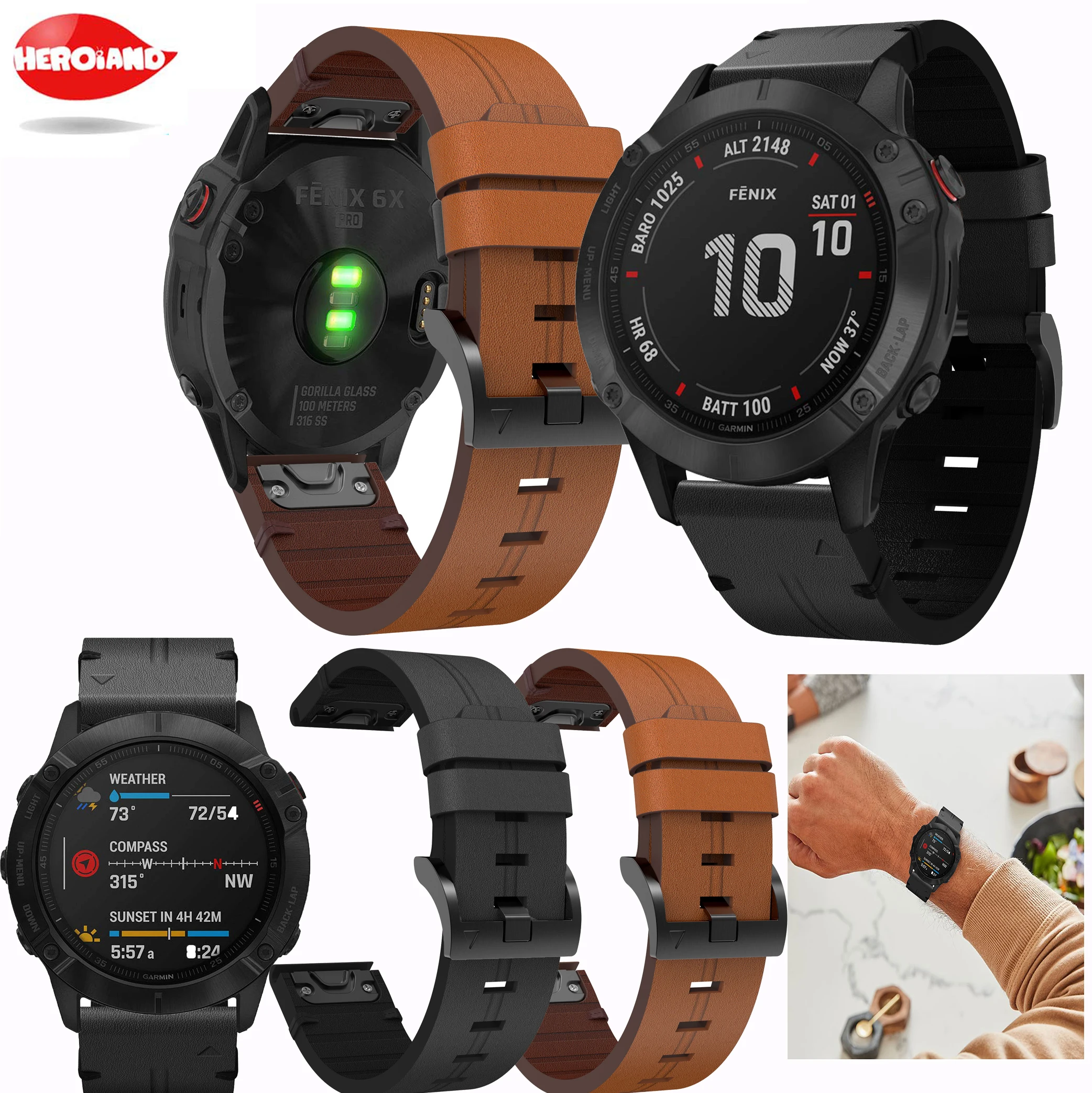 

Кожаный ремешок для наручных часов Garmin Fenix 5X/5xplus/3/3HR/6X, ремешок для смарт-часов 26 мм, модный спортивный браслет для Fenix 6X