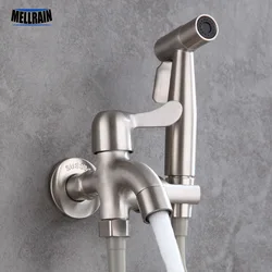 Bathroom Water Tap & Bidet Sprayer Kit. Stainless Steel Wash Machine Tap With Toilet Bidet Faucet With Independent Switch