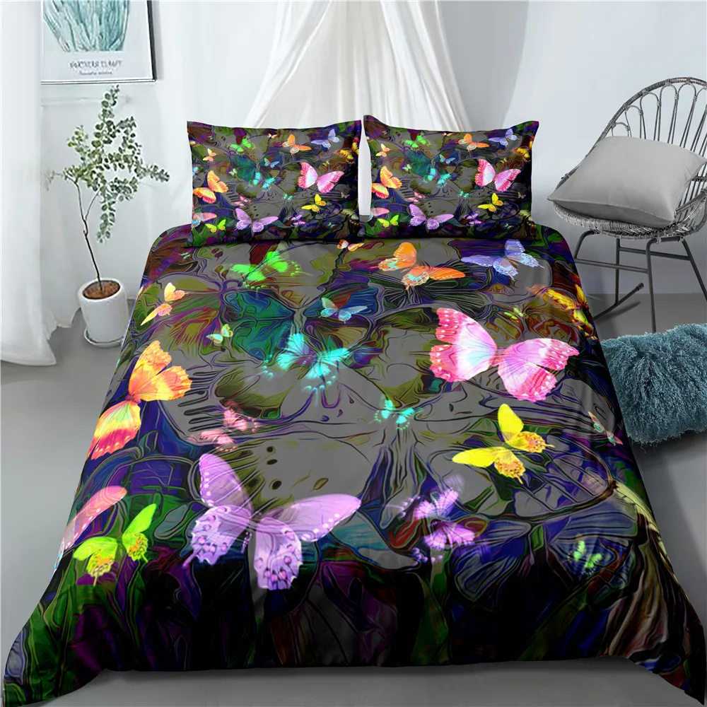 Fanaijia Luxury 3D Bedding Sets single size kids Fantasy Butterfly Duvet Cover and Pillowcase Cartoon Comforter Set