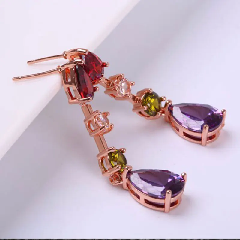 HUAMI Simple Crystal Earrings Fashion Long Dangle Drop Rose Gold Ins Hot Sale Fine Jewelry for Women Zircon Ear Water Shape