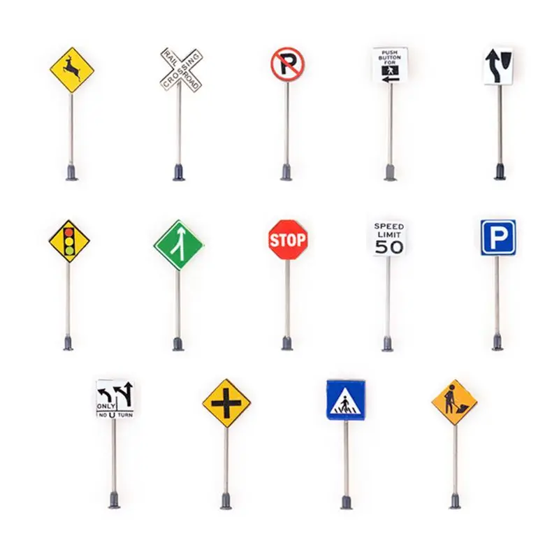 14pcs/set 1/87 Scale Model Mini Traffic Signs Building Sand Table Model Decor T3LA