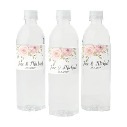 Custom Blush Pink Roses Vintage Floral Wedding Favors Water Bottle Label Birthday Party Christening Baptisn Supplie