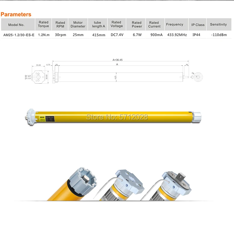 A-OK Rechargeable Smart Motor with Built-in Lithium Battery, Tubular Motor for 38mm Tube Motorized Electric Roller Blind