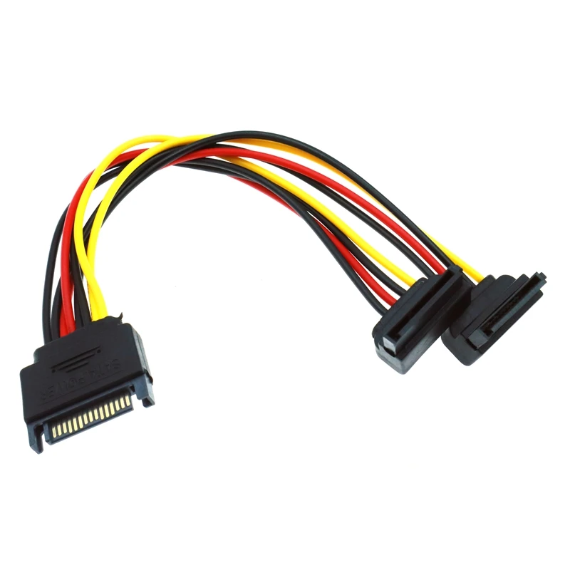 0.2M 15Pin SATA Male to 2 Female Elbow Computer Case Power Hard Disk one-to-two Splitter High-Quality Power Cord