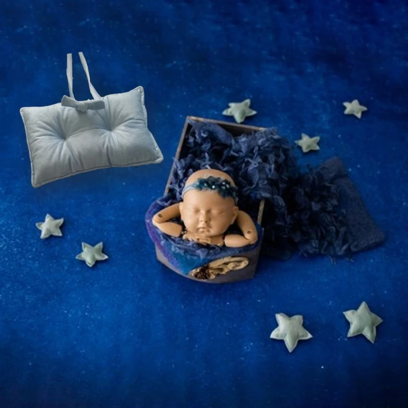 Accesorios de fotografía para recién nacidos, almohada cuadrada de Luna y estrellas, Kit de almohada de media luna, accesorios de fotografía para