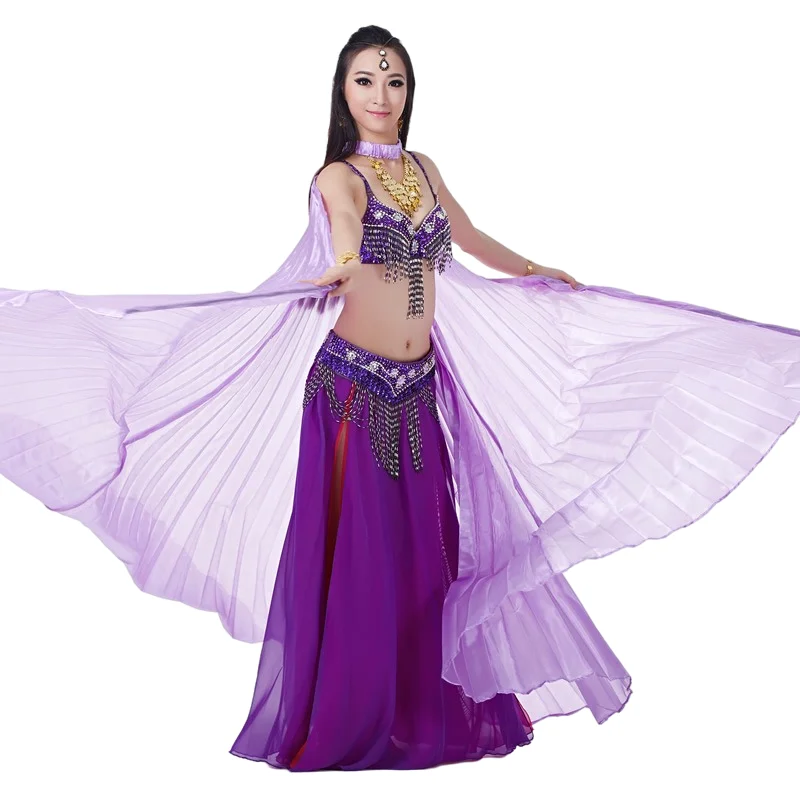 Dance Fairy Belly Dance Silk-like Transparent Isis Wings With Sticks Egyptian 360 Degrees Wing Black Orange Pink