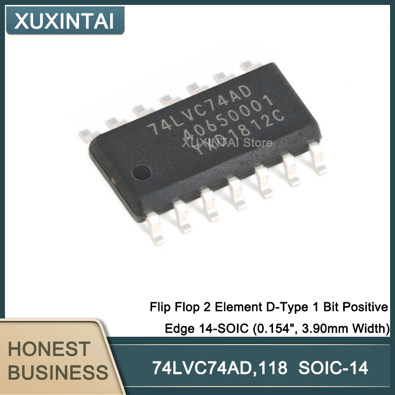 100Pcs/Lot 74LVC74AD,118 74LVC74AD Flip Flop 2 Element D-Type 1 Bit Positive Edge 14-SOIC (0.154