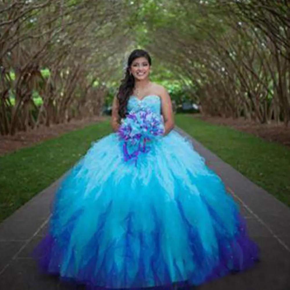 Günstige licht blau quinceanera kleid tüll Abendkleider Schatz Neck Abendkleider perlen spitze-up Prom Kleider