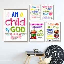 Kids Bible Verses Christian Church Scripture Wall Art Canvas Painting Nordic Poster And Print Pictures Child Room Home Decor