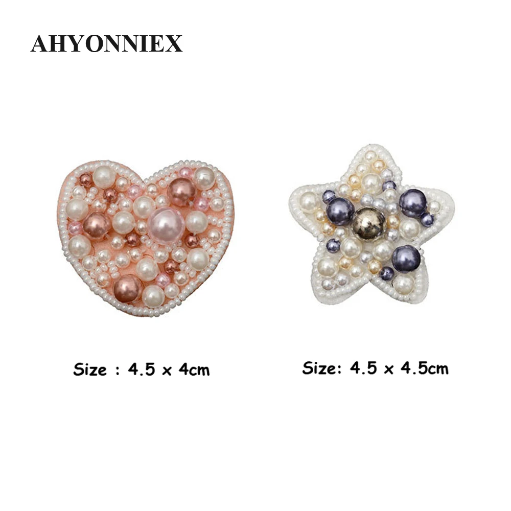 AHYONNIEX-Coração Rosa e Estrela Beads Patches Applique, Costurar Em Roupas Bonitos, Decoração De Sapatos e Sacos, Patch DIY