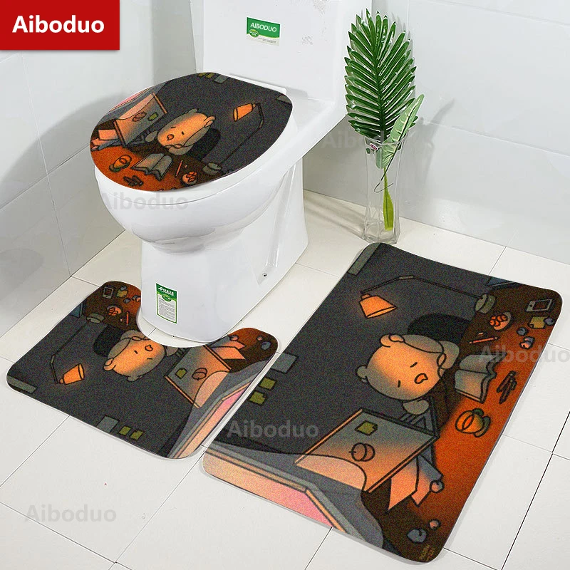 

Aiboduo Kawaii Cartoon Non Slip 3pcs/set Toilet Lid Cover Set Absorbent Carpet BathMat Restroom Rug Bear Warm Home Decoration