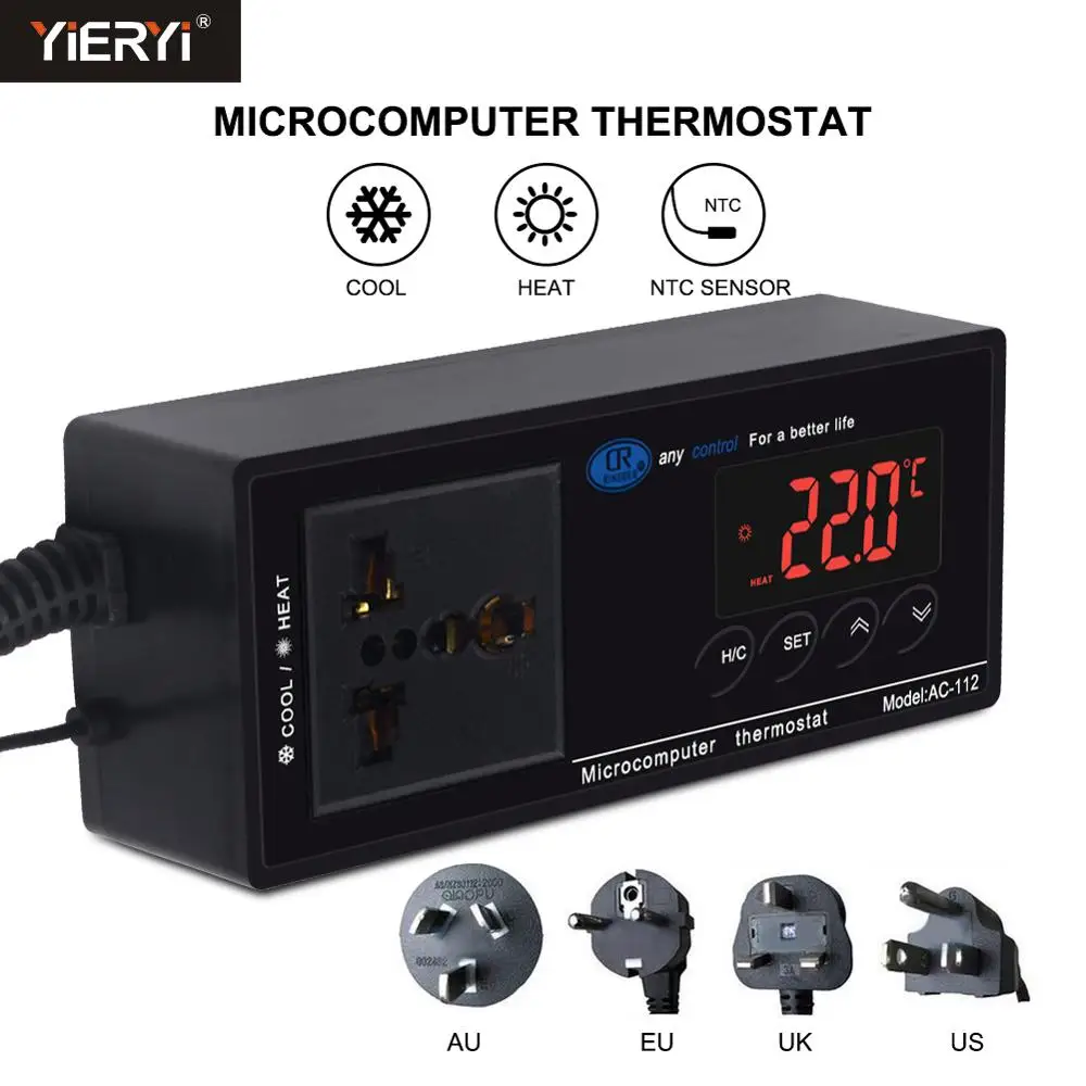 

Yieryi Waterproof Digital LED Temperature Controller Microcomputer Thermostat for Aquarium Reptile AC-112 with NTC Sensor