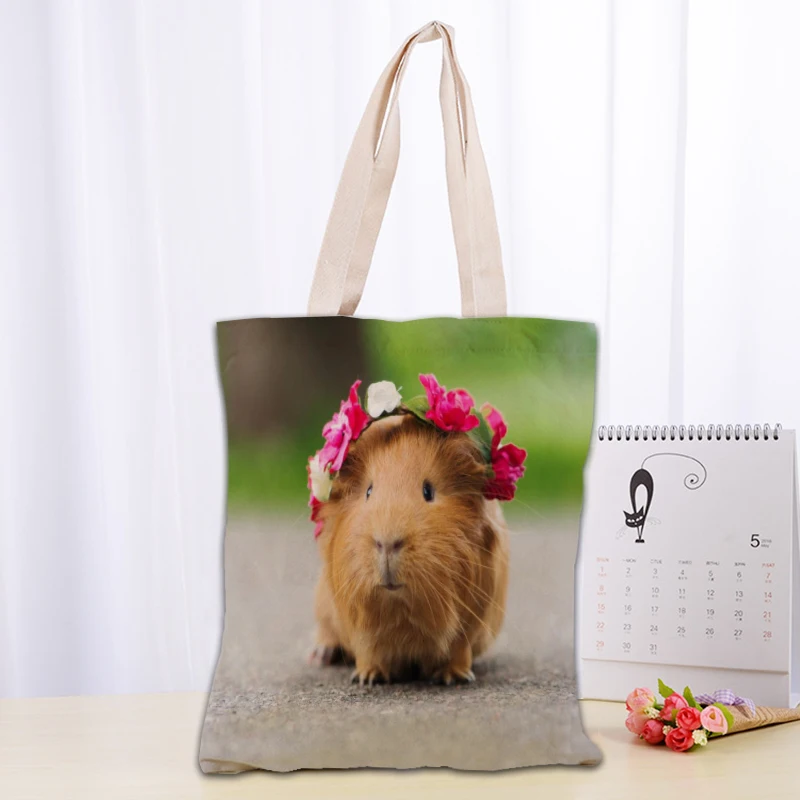 Custom Guinea Pig Tote Bag Reusable Women Canvas Shoulder Bag Handbag Shoulder Pouch Foldable Canvas Shopping Bags