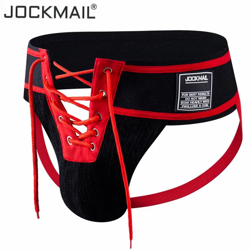 JOCKMAIL summer shorts men Bikini Sexy Thongs Men Jockstrap white camouflage  Front Lacing,Penis String Open gay men Underwear