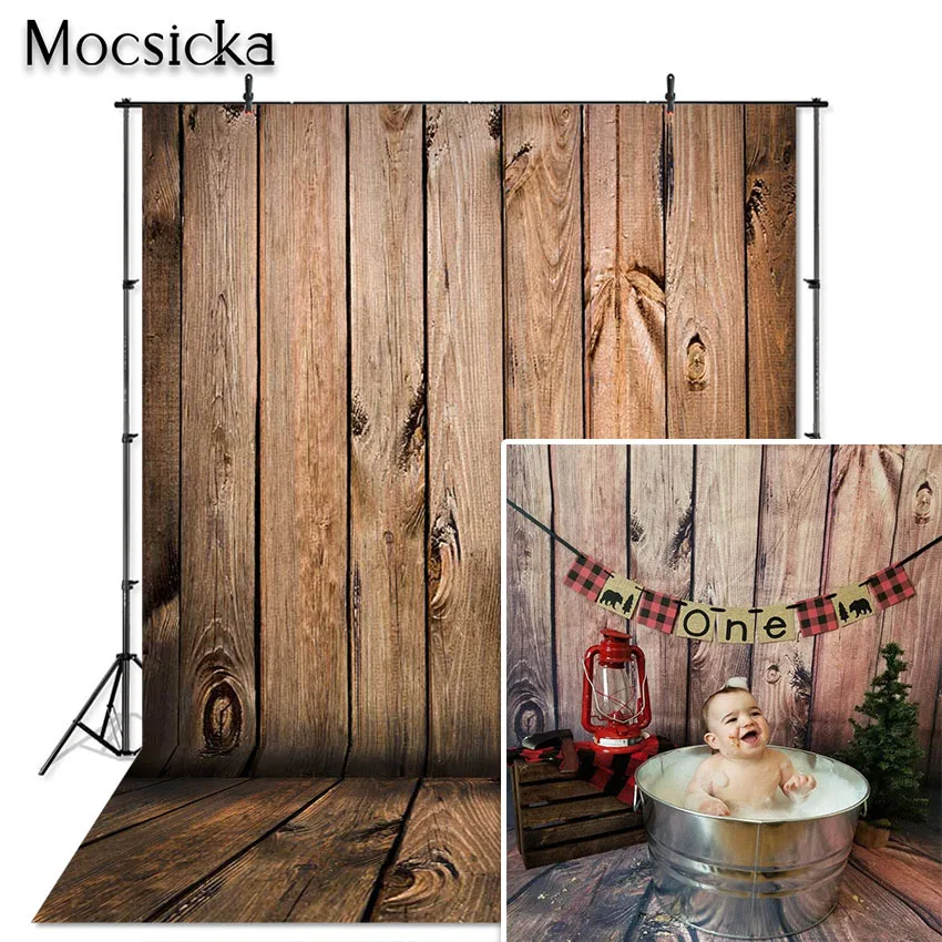 Mocsicka 7x5ft Brown Wood Floor Photography Backdrop Newborn Baby Pet Portrait Cake Smash Photo Background for Photoshoot Studio